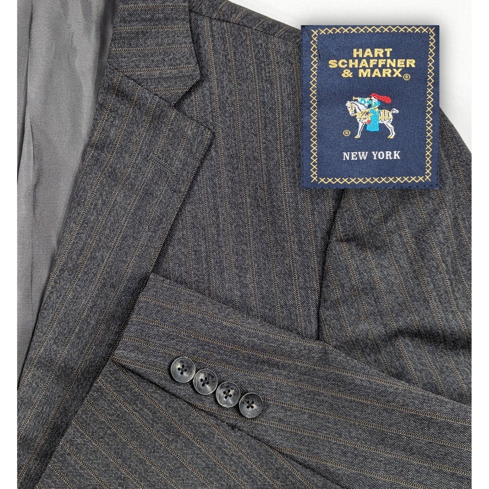 Hart Schaffner Marx 100% Wool Blazer Suit Jacket Charcoal Subtle Pinstripe 46R